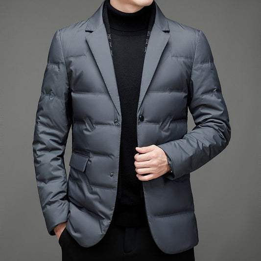 Men’s Puffer Blazer Jacket – Tailored Fit – Quilted Insulation – Water-Resistant – Notched Lapels