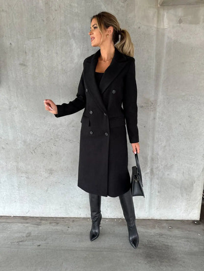 Women's warm long sleeves with lapel coat