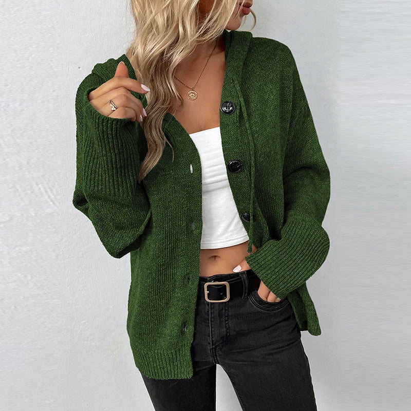 Women's knitted cardigan with hood