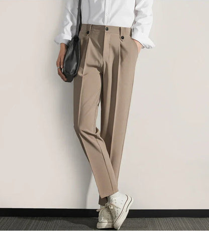 Men’s Trousers – Classic Fit – Pleated Front – Straight Leg – Cotton Blend