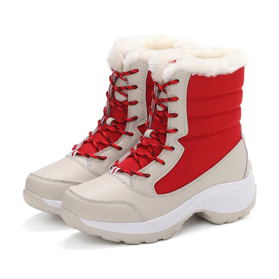 Women’s Lace-Up Boots – Mid-Calf Quilted Fur Lined – Supportive Weather Resistant