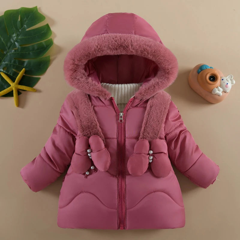 Baby girls plush butterfly hooded winter coat