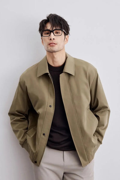 Men’s Jacket – Relaxed Fit – Classic Collar – Button Front – Ribbed Cuffs – Side Pockets