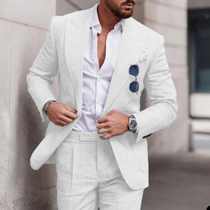 Linen Wedding Suit 2-Piece Set for Men – Single Breasted