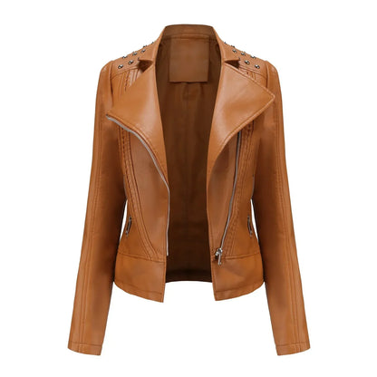 Women’s Tailored Jacket – Structured Fit – Cropped Waist – Studded Shoulders – Zip Closure