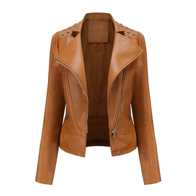 Women’s Tailored Jacket – Structured Fit – Cropped Waist – Studded Shoulders – Zip Closure