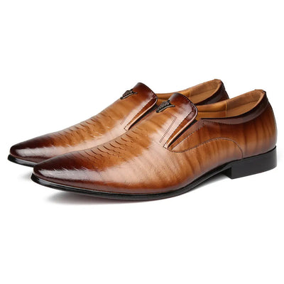 Men’s Loafers – Faux Leather – Slim Fit – Embossed Retro Design – Slip-On Formal Shoes