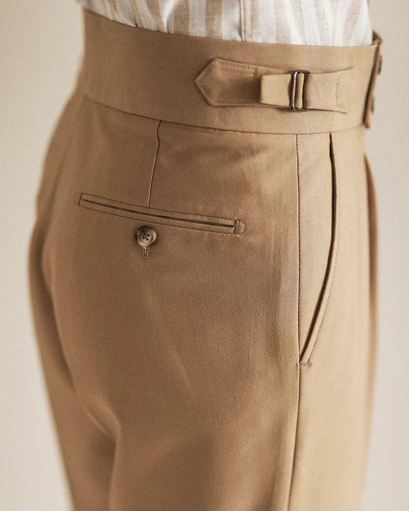 Men’s Tailored Trousers – High-Rise – Pleated Front – Cuffed Hem