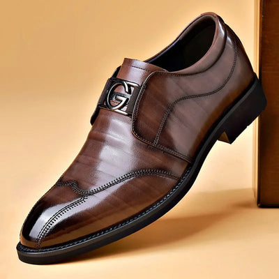 Men’s Leather Dress Shoes - Slip-On - Pointed Toe - Elegant Formal Wear