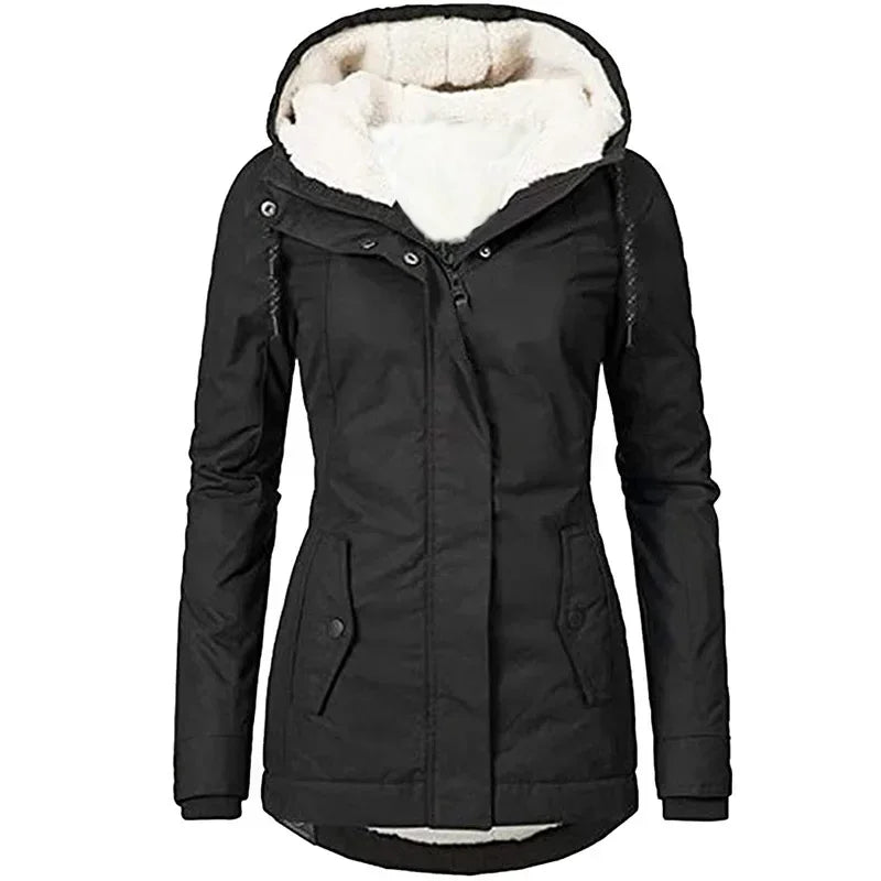 Women’s hooded spliced zipper coat