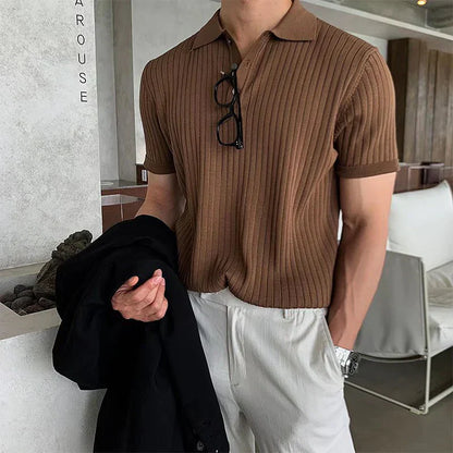 Men’s Polo Shirt – Slim Fit – Ribbed Soft Knit – Short Sleeve Smart Casual Wear