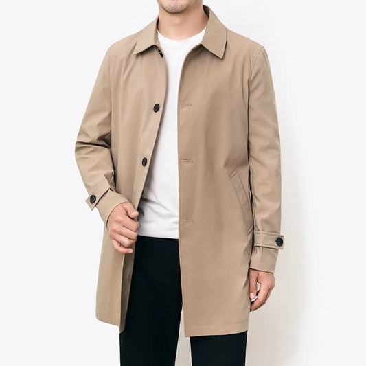 Men’s Windbreaker Jacket – Water-Resistant – Relaxed Fit – Button Front – Mid-Length