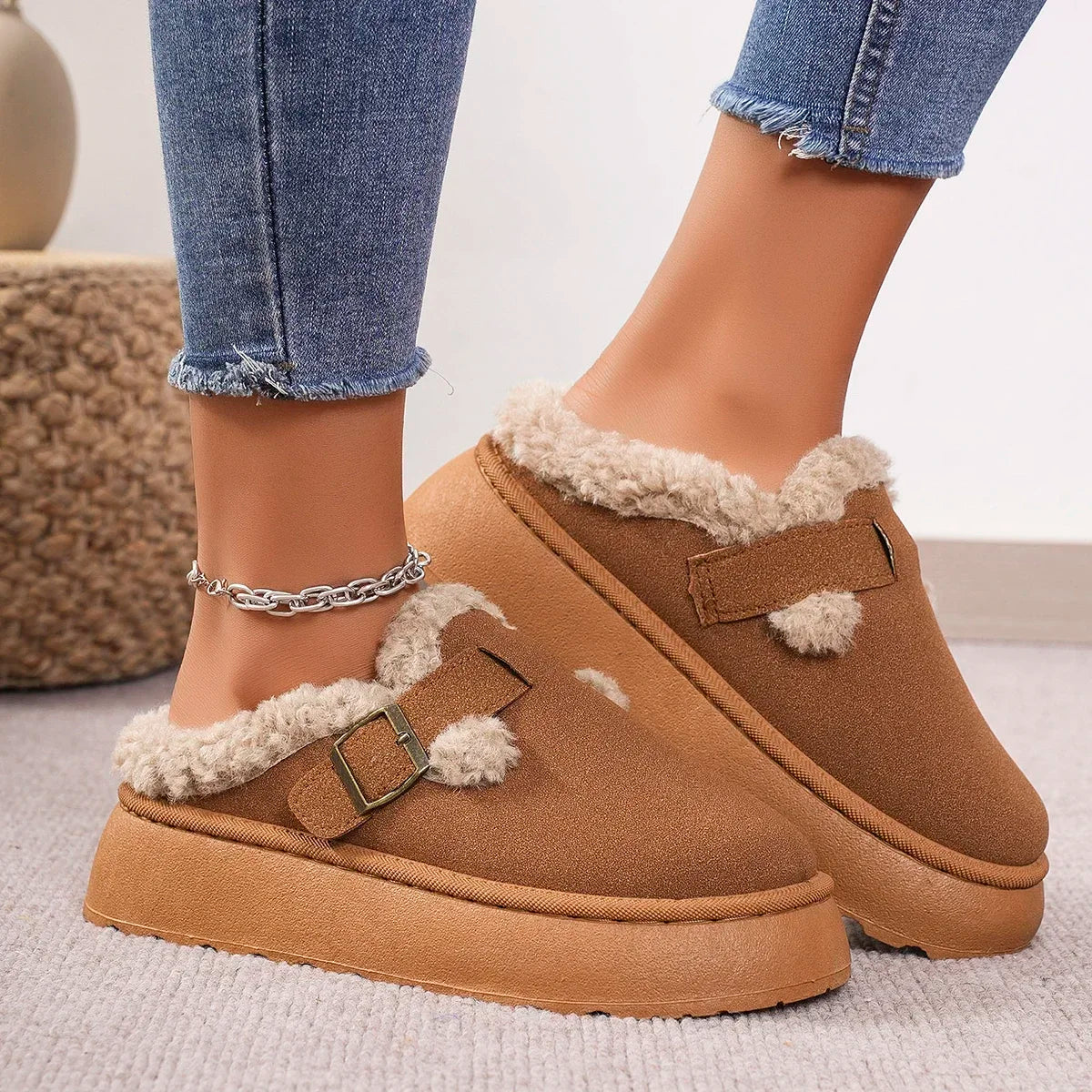 Retro fleece loafers for women