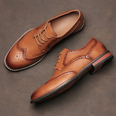 Men’s Oxford Shoes – Leather Wingtip Brogue – Retro Lace-Up Casual Outdoor Style