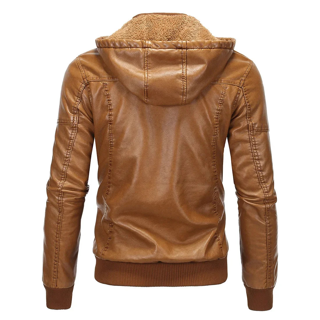 Men's pu leather jacket with a hood