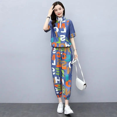 Women's Casual Two-Piece Set with Crop Top and Pants for Spring/Summer
