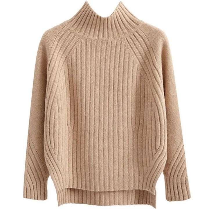 Women's knitted sweater with half turtleneck