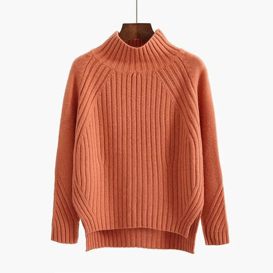 Women's knitted sweater with half turtleneck