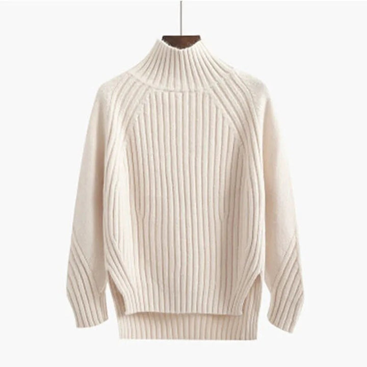 Women's knitted sweater with half turtleneck