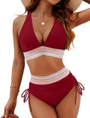 Women’s Bikini Set – High-Waisted Tummy Control Bottom – Adjustable Triangle Top