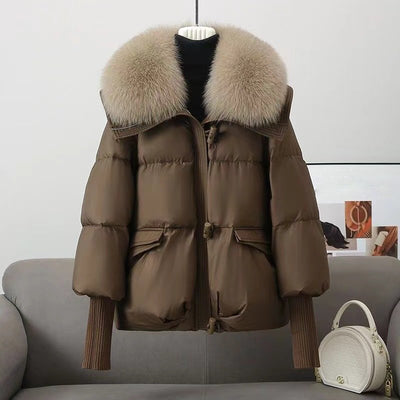 Women’s Quilted Jacket – Oversized Fit – Faux Fur Collar – Ribbed Cuffs – Zip Front