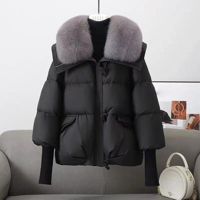 Women’s Quilted Jacket – Oversized Fit – Faux Fur Collar – Ribbed Cuffs – Zip Front