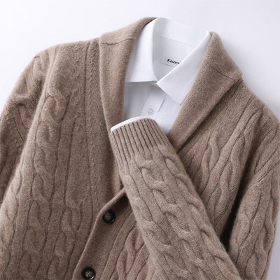 Men’s Cardigan – Wool Knit – Regular Fit – Cable Pattern – Button Front – Ribbed Trim