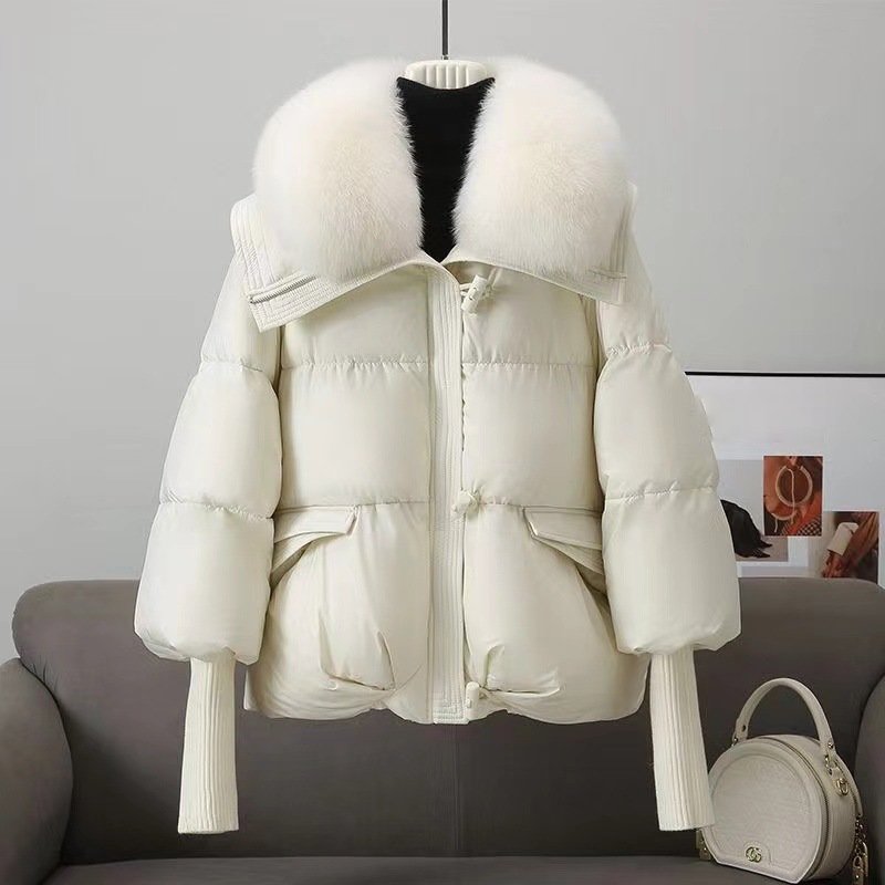 Women’s Quilted Jacket – Oversized Fit – Faux Fur Collar – Ribbed Cuffs – Zip Front