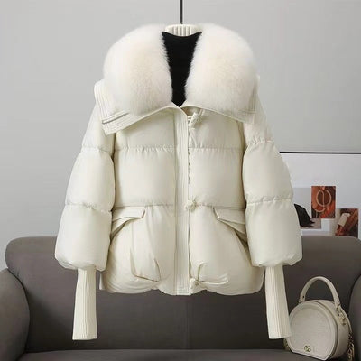 Women’s Quilted Jacket – Oversized Fit – Faux Fur Collar – Ribbed Cuffs – Zip Front