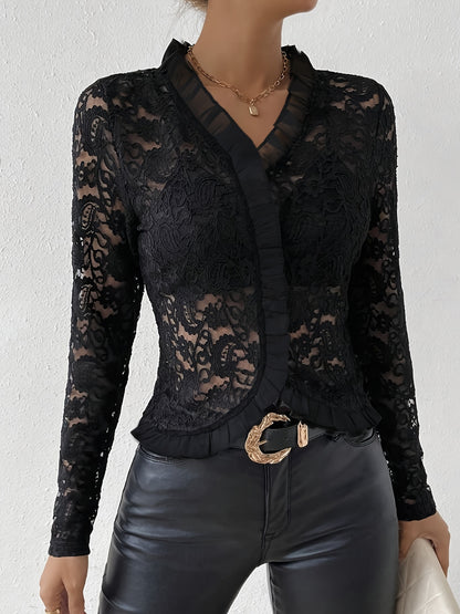 Floral lace ruffle blouse for women