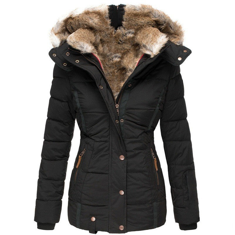 Women's warm casual coat with faux fur collar