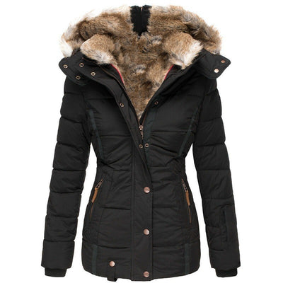 Women's warm casual coat with faux fur collar