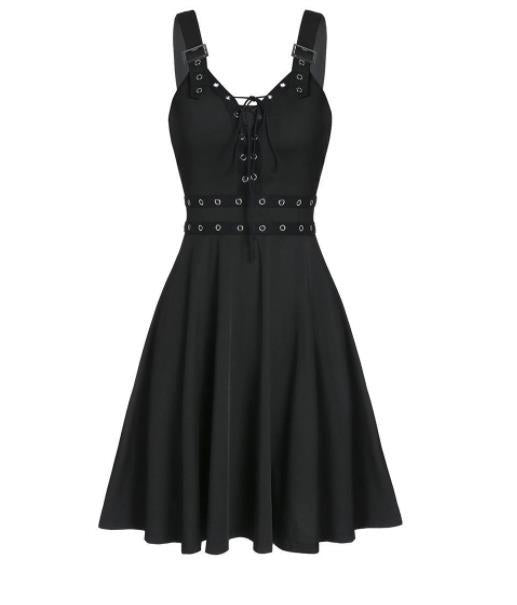 Dames gothic punk mouwloze jurk met bandjes