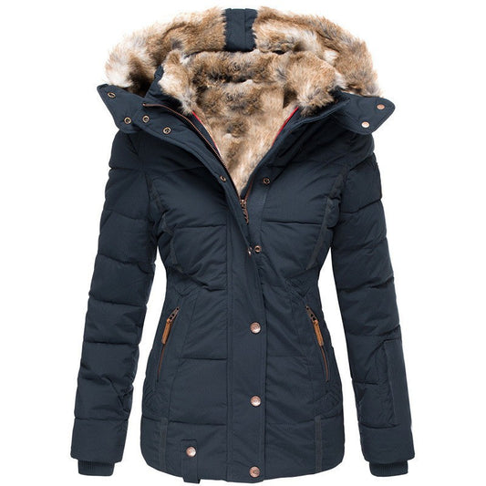 Women's warm casual coat with faux fur collar