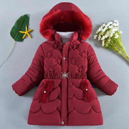 Baby girl winter coat with hood and long sleeves