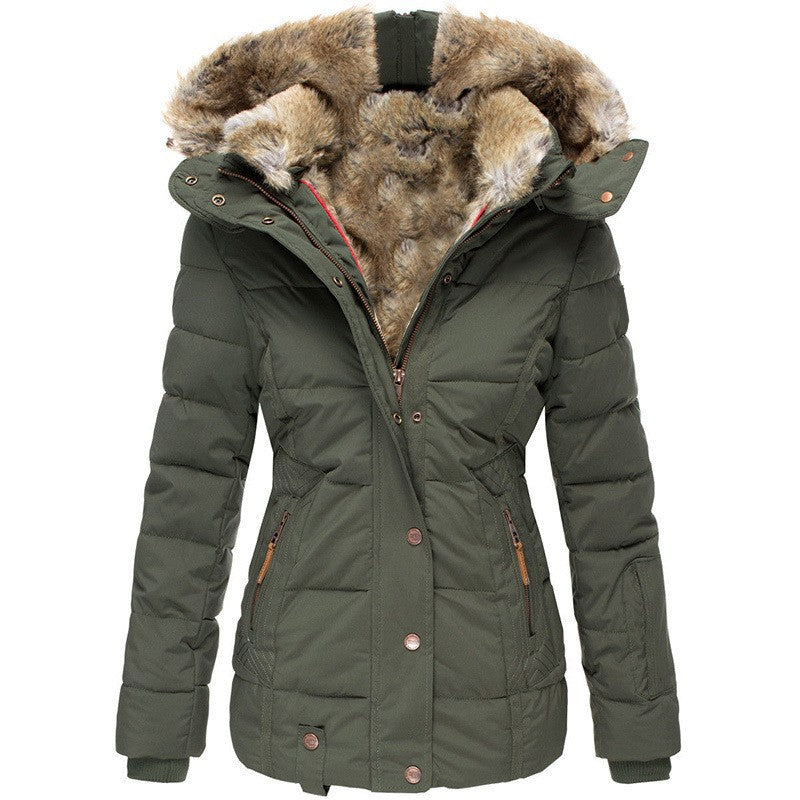 Women's warm casual coat with faux fur collar