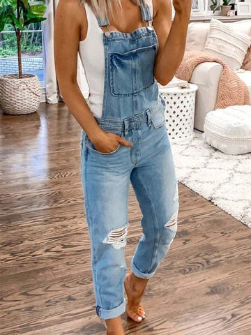 Cordelia - Informele vierkante hals mouwloze denim jumpsuit