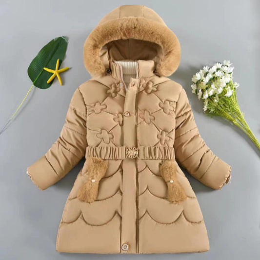 Baby girl winter coat with hood and long sleeves