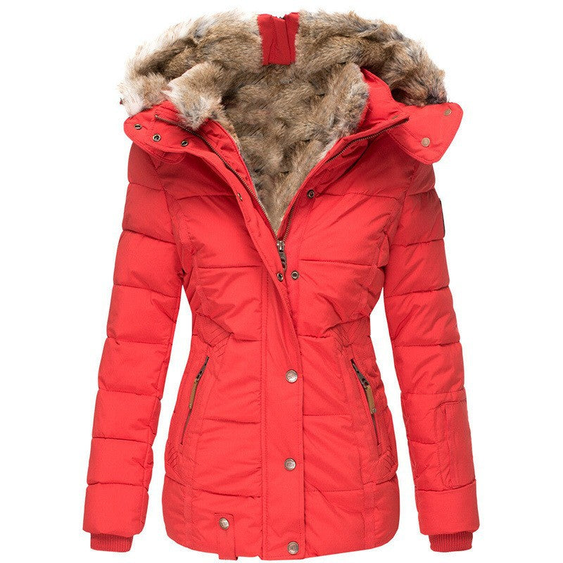 Women's warm casual coat with faux fur collar