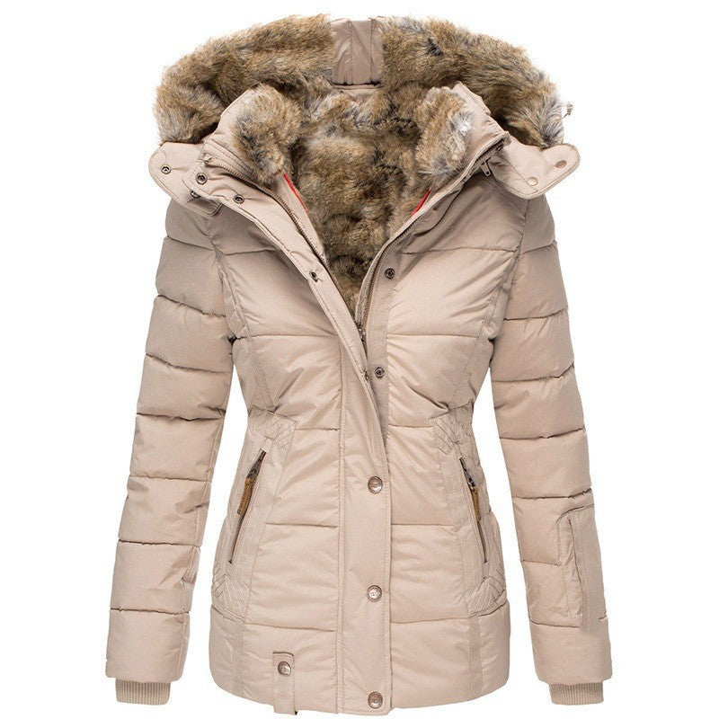 Women's warm casual coat with faux fur collar