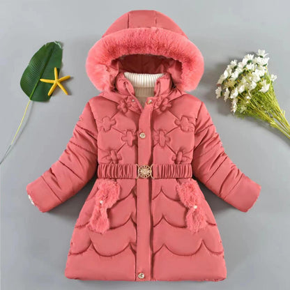 Baby girl winter coat with hood and long sleeves