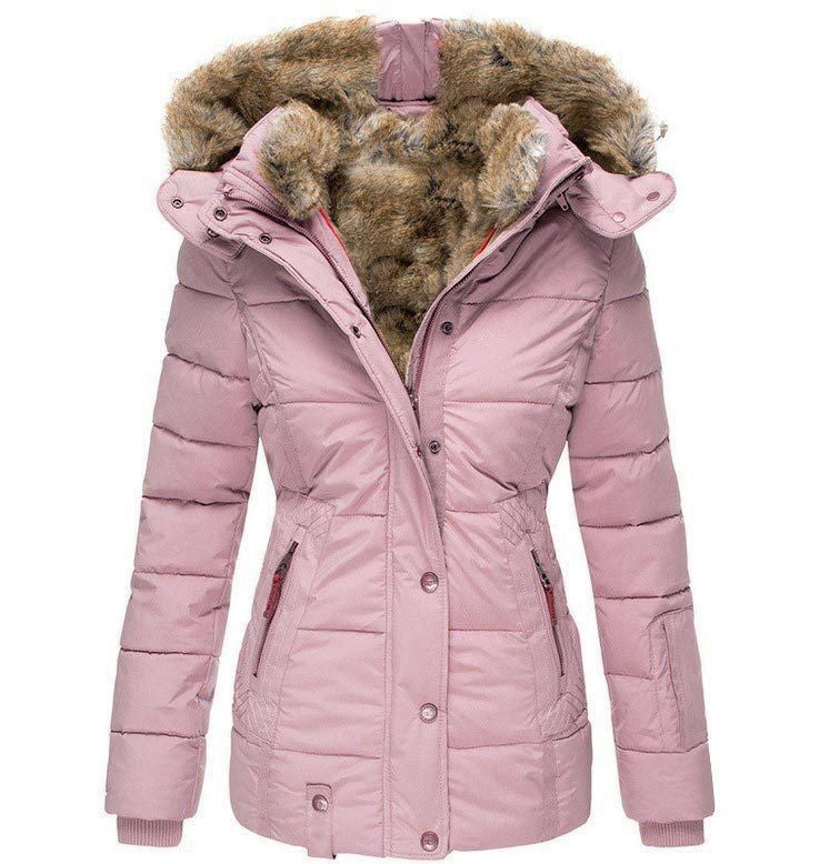 Women's warm casual coat with faux fur collar