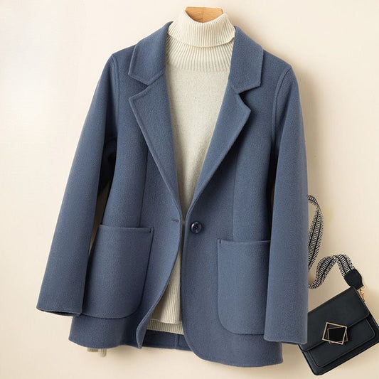 Women’s Wool Coat – Tailored Fit – Notched Lapel – Single Button – Patch Pockets