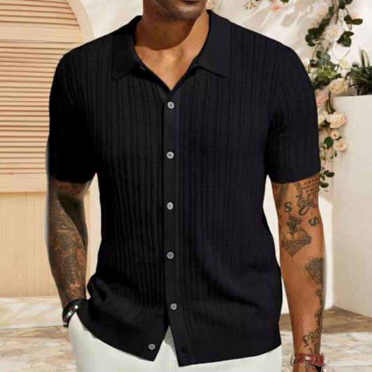 Men’s Knit Shirt – Soft Ribbed Texture – Regular Fit – Button Down Casual Style