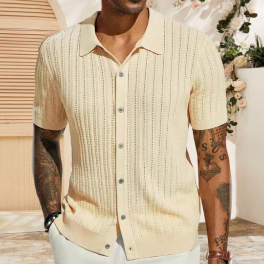 Men’s Knit Shirt – Soft Ribbed Texture – Regular Fit – Button Down Casual Style