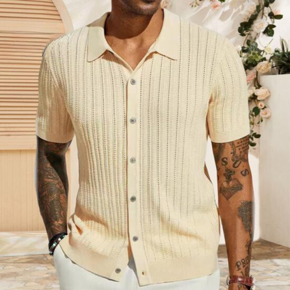 Men’s Knit Shirt – Soft Ribbed Texture – Regular Fit – Button Down Casual Style