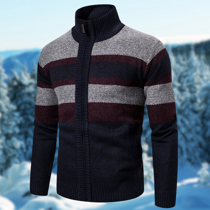 Men’s Knit Jacket – Regular Fit – Ribbed Mock Neck – Full Zip – Textured Wool Blend