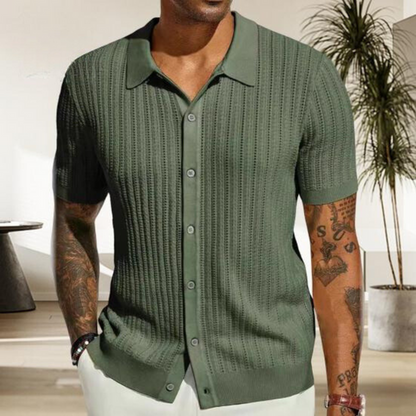 Men’s Knit Shirt – Soft Ribbed Texture – Regular Fit – Button Down Casual Style