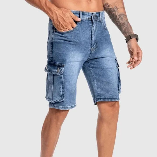 Men’s Denim Cargo Shorts - Durable Mid-Length - Multiple Pockets - Casual Fit