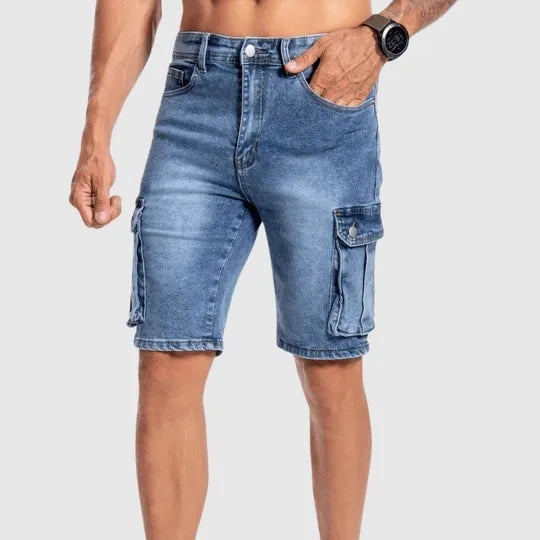 Men’s Denim Cargo Shorts - Durable Mid-Length - Multiple Pockets - Casual Fit